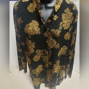 Coldwater Creek Women's Floral Long-Sleeve Button-Up Blouse Shirt Sz Small